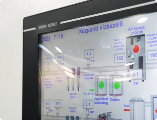 Központi vízkezelő felülete